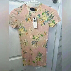 POLO Ralph Lauren Floral Pink Waffle Knit Top Ribbed Shirt Women's Medium